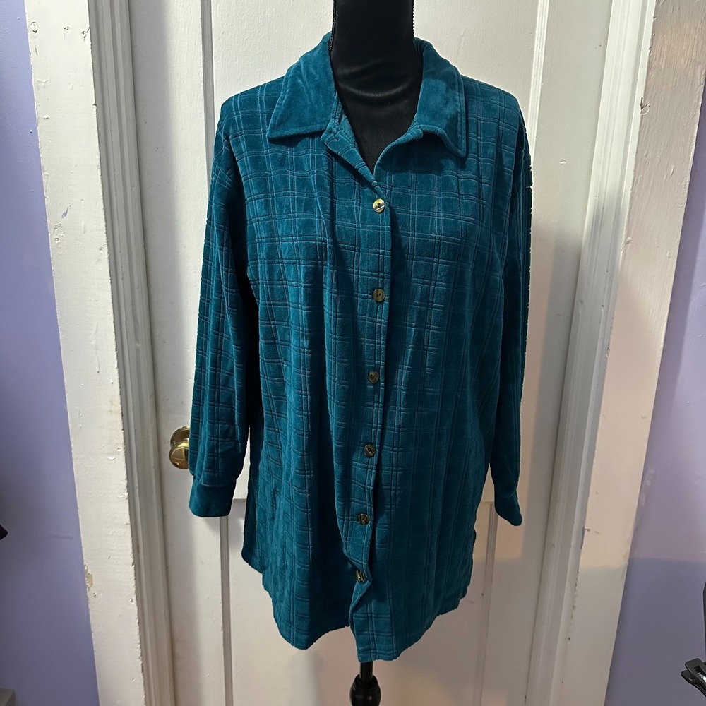 Jason Maxwell Blue Checked Fleece Button Down Top in‎ L